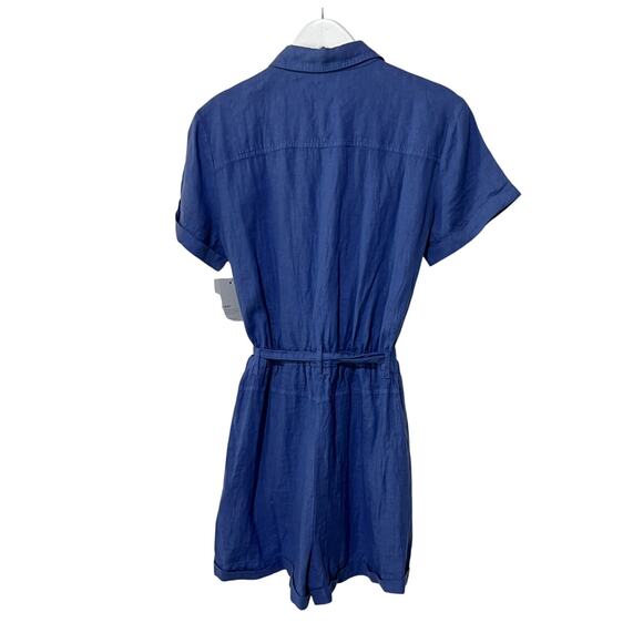 BELLA DAHL WOMENS MEDIUM 100% LINEN ROLLED HEM UTILITY SHORT ROMPER BLUE NEW - Picture 7 of 15